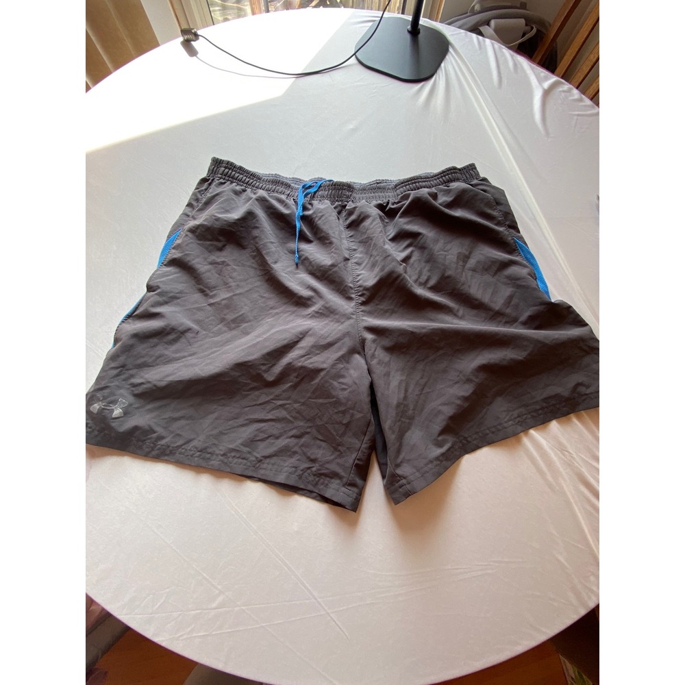 Under Armour HeatGear Mens 2XL Gray Blue Athletic Running Gym Shorts Mesh Liner